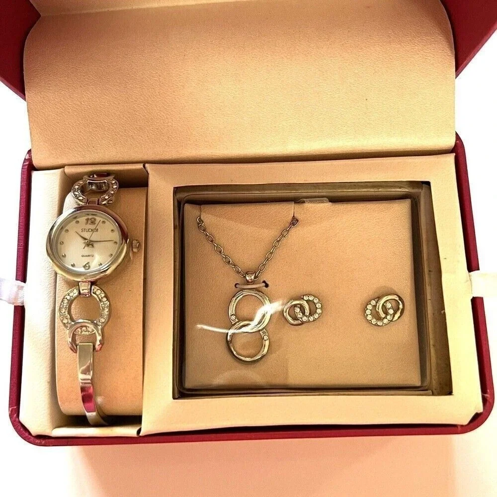 STUDIO TIME Women's Watch Necklace Earrings Set The box is damaged